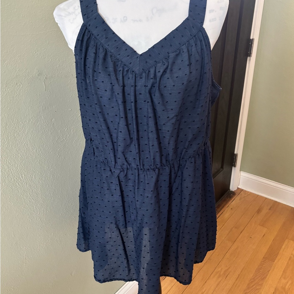 Lane Bryant Blue Smocked Tie Front Tank Top